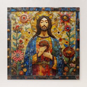 Jesus Christ Colorful Mosaic Jigsaw Puzzle