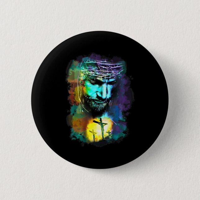 Jesus Christ Cross Religious Cture Christian Art P Button (Front)