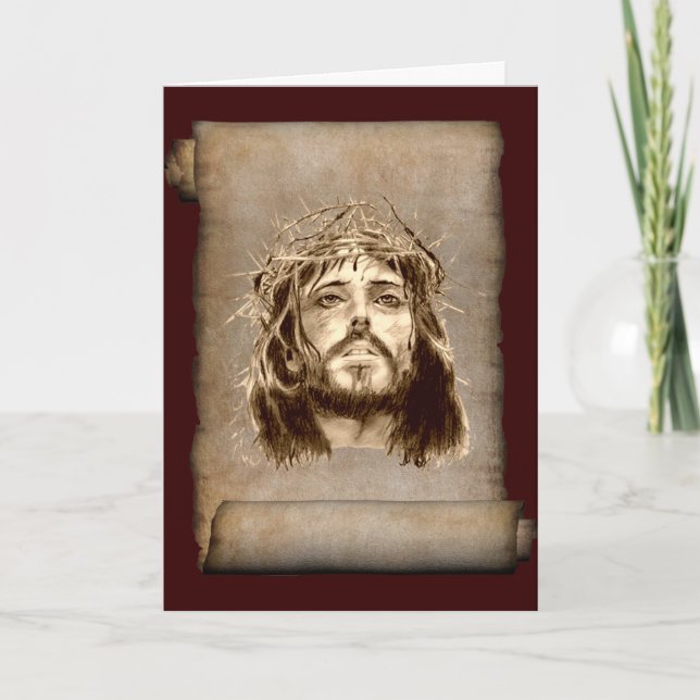 Jesus Christ Crown of Thorns on Scroll Holiday Card (Front)