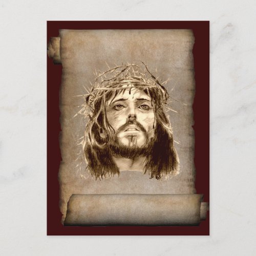 Jesus Christ Crown of Thorns on Scroll Postcard