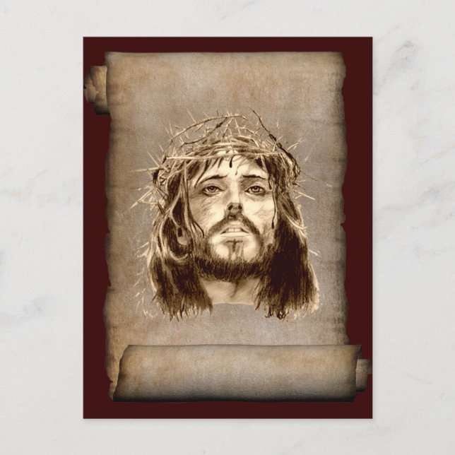 Jesus Christ Crown of Thorns on Scroll Postcard (Front)
