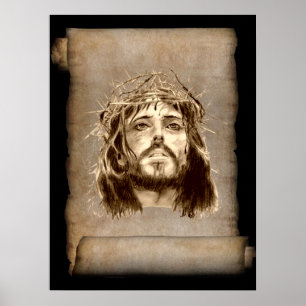 Jesus Christ Crown of Thorns on Scroll Poster