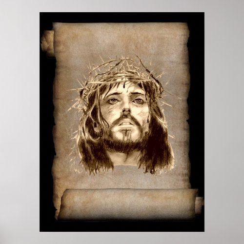 Jesus Christ Crown of Thorns on Scroll Poster