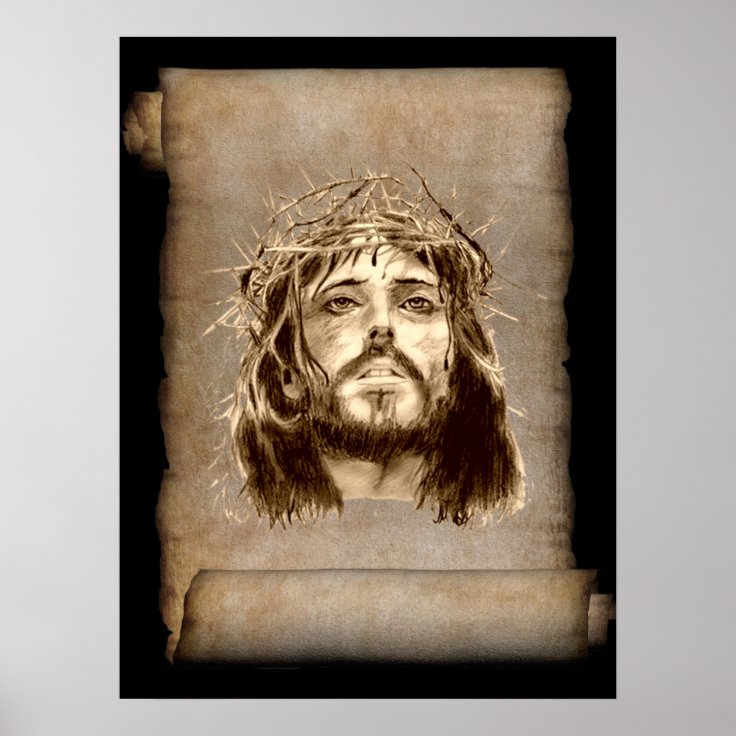 Jesus Christ Crown of Thorns on Scroll Poster | Zazzle