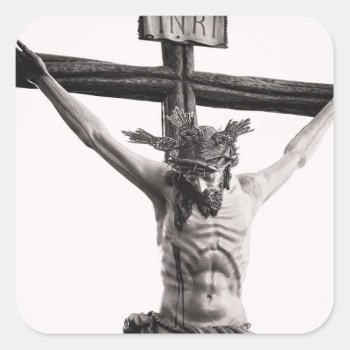 JESUS CHRIST CRUCIFIED ON THE CROSS SQUARE STICKER