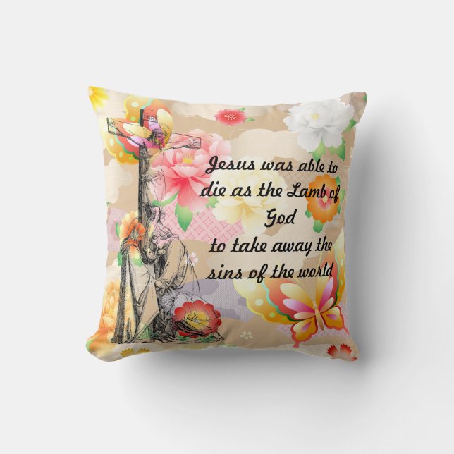  Jesus Christ Crucifixion cross Bible Quotes  Thro Throw Pillow (Front)
