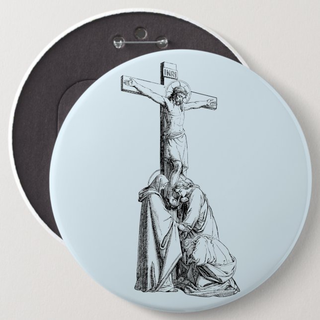  Jesus Christ Crucifixion cross Illustration art Button (Front & Back)