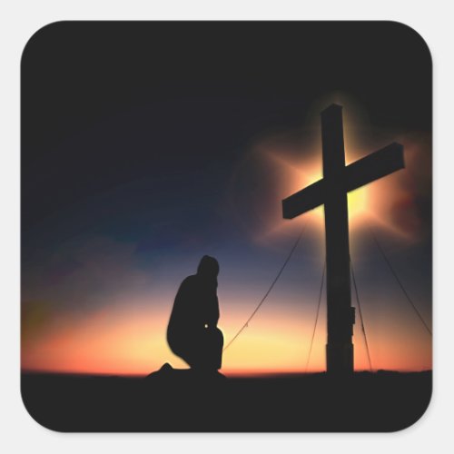 Jesus Christ Crucifixion Cross Square Sticker