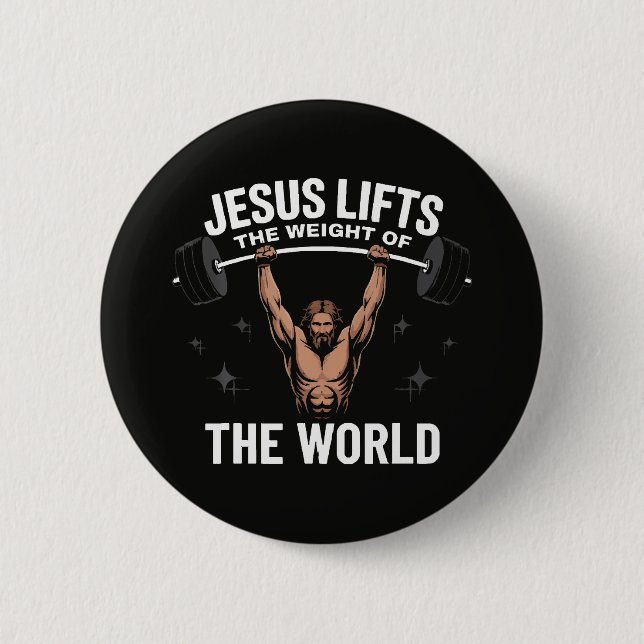 Jesus Christ Deadlifting Button (Front)