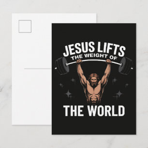 Jesus Christ Deadlifting Invitation Postcard