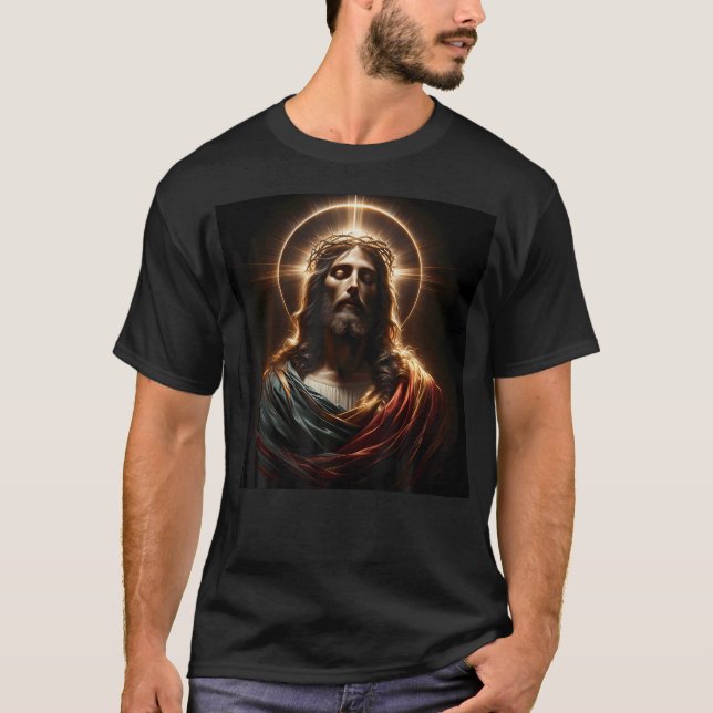 Jesus Christ Divine Crown Of Thorns Christian Art T-Shirt (Front)