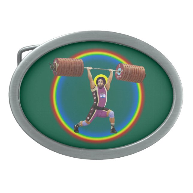 Jesus Christ doing the Clean and Jerk Belt Buckle (Front)