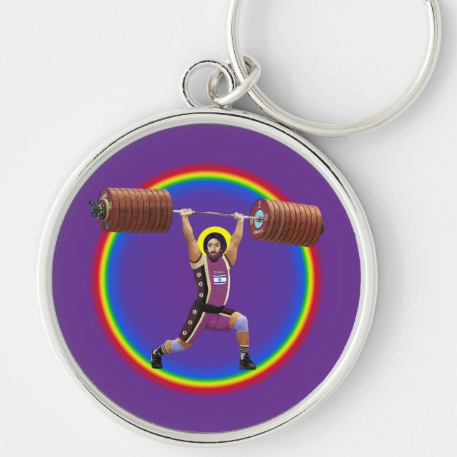 Jesus Christ doing the Clean and Jerk Keychain (Front)