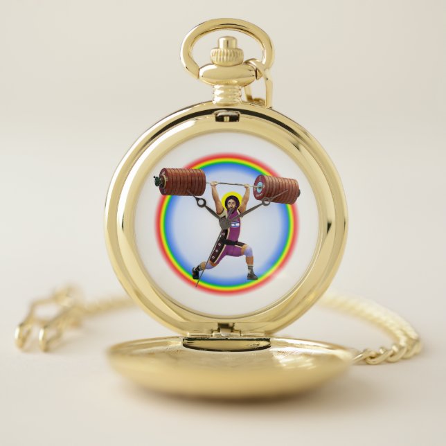 Jesus Christ doing the Clean and Jerk Pocket Watch (Inside)