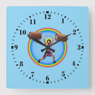 Jesus Christ doing the Clean and Jerk Square Wall Clock