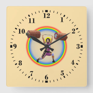 Jesus Christ doing the Clean and Jerk Square Wall Clock