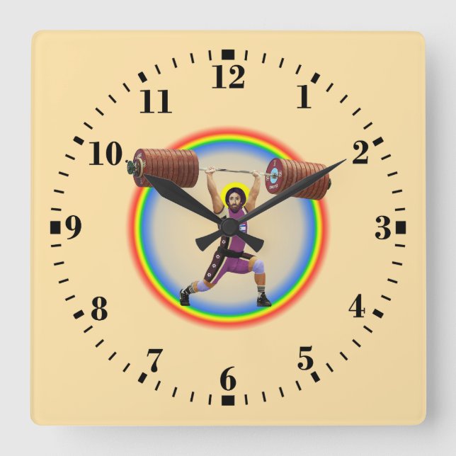 Jesus Christ doing the Clean and Jerk Square Wall Clock (Front)
