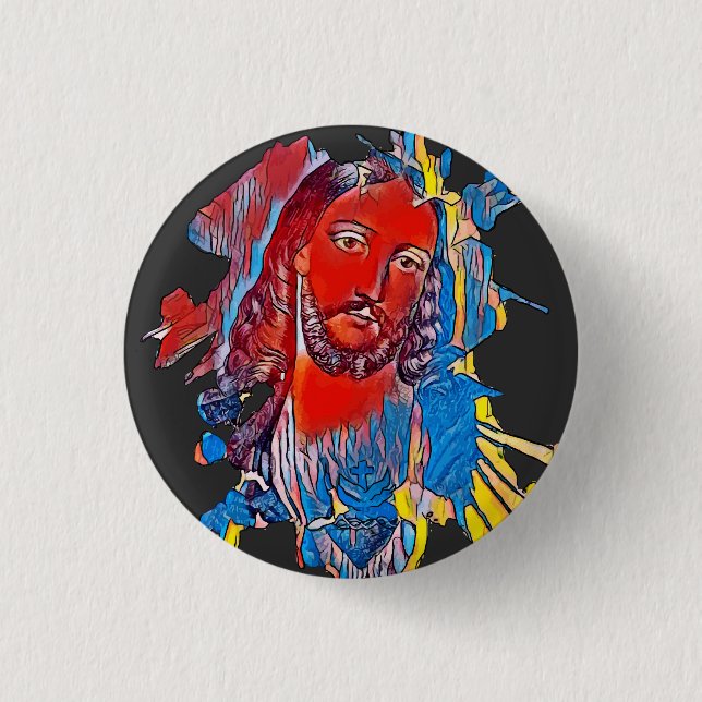 Jesus Christ Face sacred heart Abstract art Button (Front)