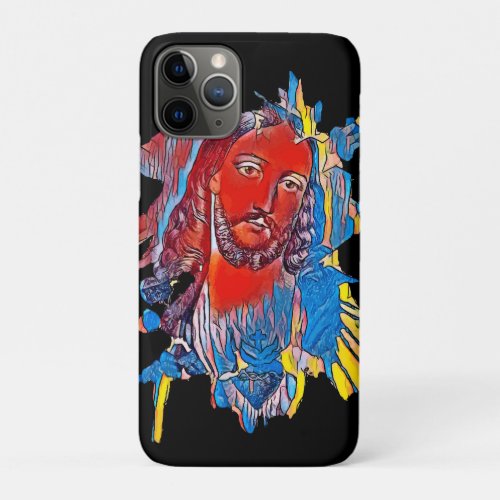 Jesus Christ Face sacred heart Abstract art iPhone 11 Pro Case