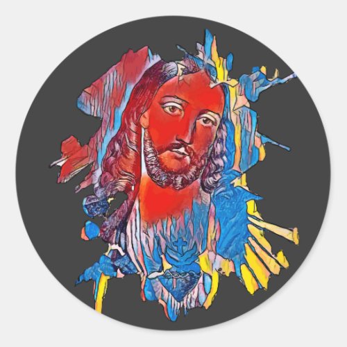 Jesus Christ Face sacred heart Abstract art Classic Round Sticker
