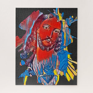 Jesus Christ Face sacred heart Abstract art Jigsaw Puzzle