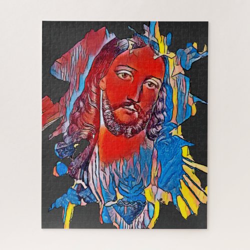 Jesus Christ Face sacred heart Abstract art Jigsaw Puzzle
