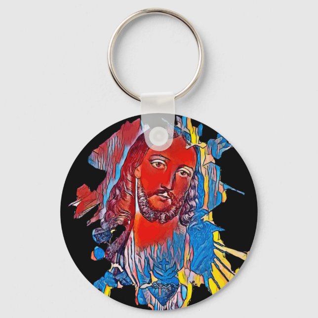 Jesus Christ Face sacred heart Abstract art Keychain (Front)