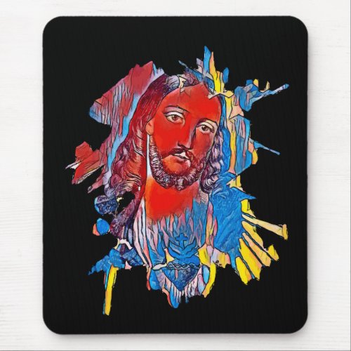 Jesus Christ Face sacred heart Abstract art Mouse Pad
