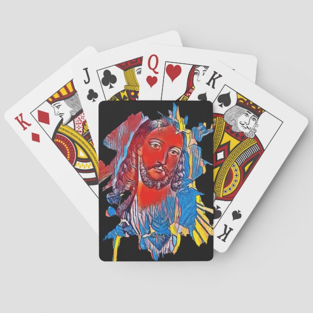 Jesus Christ Face sacred heart Abstract art Poker Cards (Back)