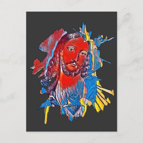 Jesus Christ Face sacred heart Abstract art Postcard