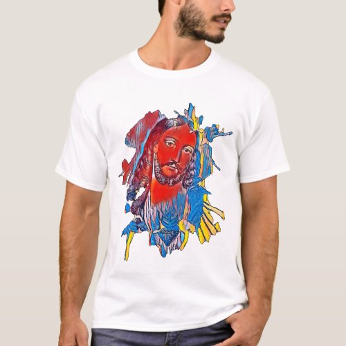 Jesus Christ Face sacred heart Abstract art T_Shirt