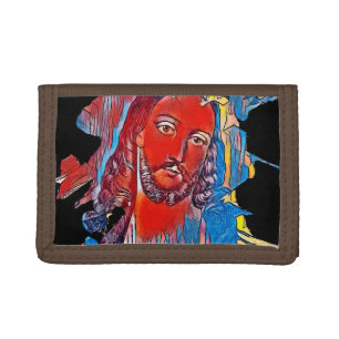 Jesus Christ Face sacred heart Abstract art Tri-fold Wallet