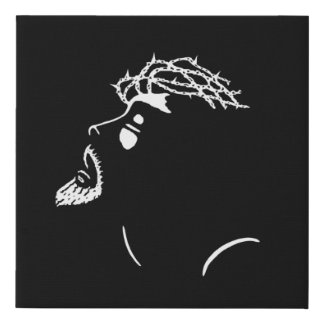 Jesus Christ Face Silhouette Faux Canvas Print