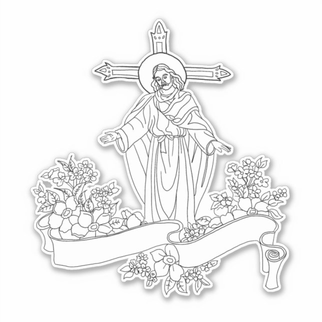 jesus Christ flowers scroll art coloring page  Sticker (Front)
