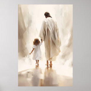 Jesus Christ Girl Child Painting Poster