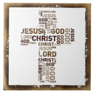 Jesus, Christ, God, Lord, Word Cloud In Cross Tile