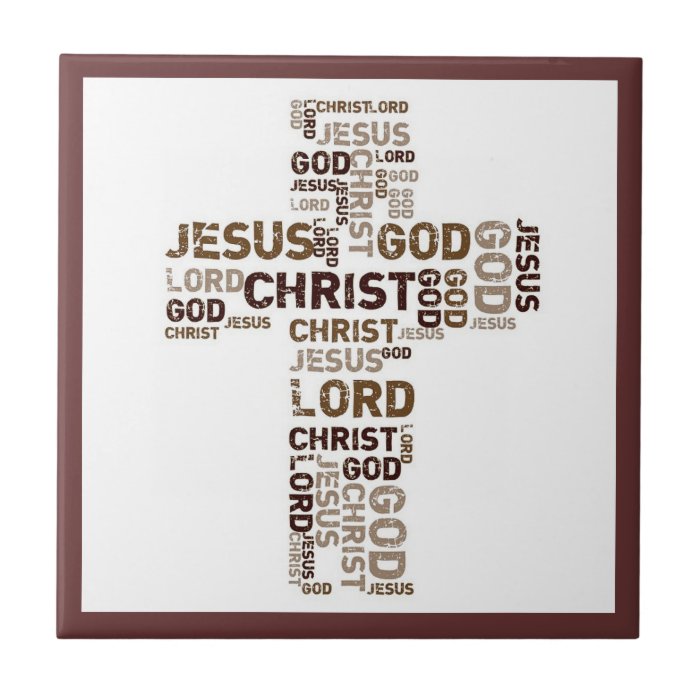 Jesus, Christ, God, Lord, Word Cloud In Cross Tile