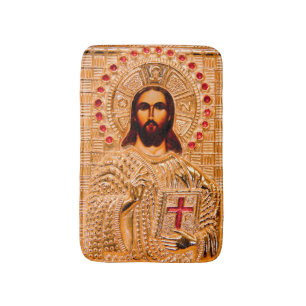 Jesus Christ golden icon Bath Mat