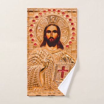 Jesus Christ Golden Icon Hand Towel by hildurbjorg at Zazzle