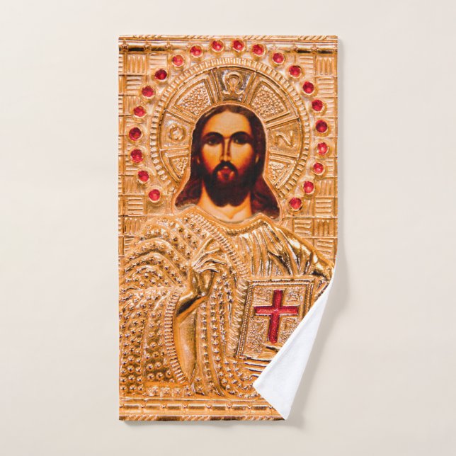 Jesus Christ golden icon Hand Towel (Hand Towel)