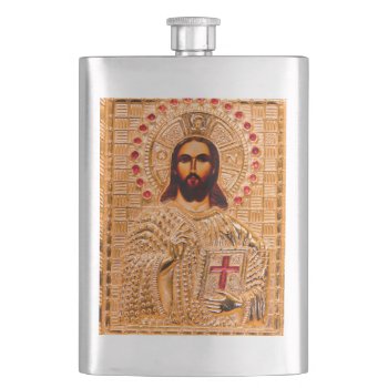 Jesus Christ Golden Icon Hip Flask by hildurbjorg at Zazzle