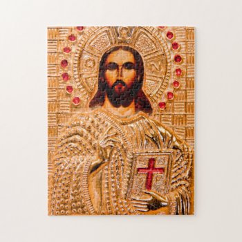 Jesus Christ Golden Icon Jigsaw Puzzle by hildurbjorg at Zazzle