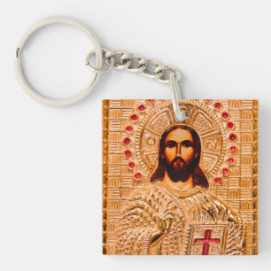 Jesus christ golden icon keychain