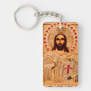 Jesus christ golden icon keychain