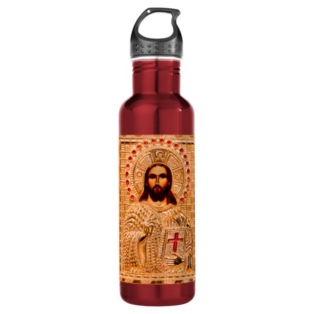 Jesus christ golden icon water bottle (Front)