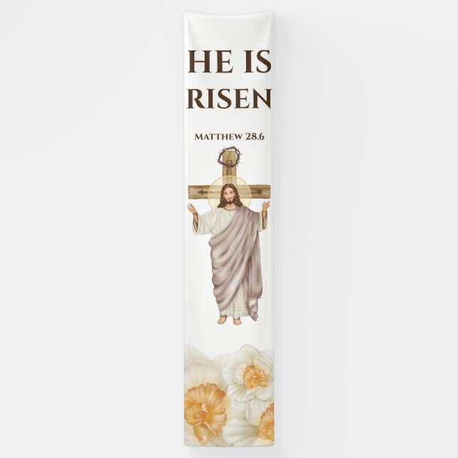 Jesus Christ he is risen catholic floral Banner (Vertical)