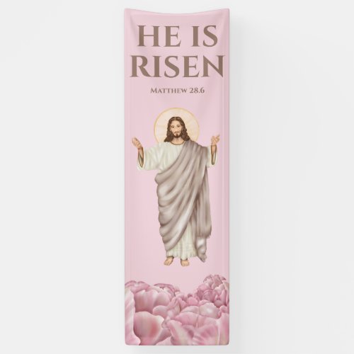 Jesus Christ he is risen catholic holiday pink Banner
