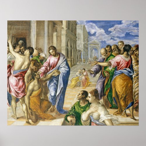 Jesus Christ Healing the Blind Religious Art Poster