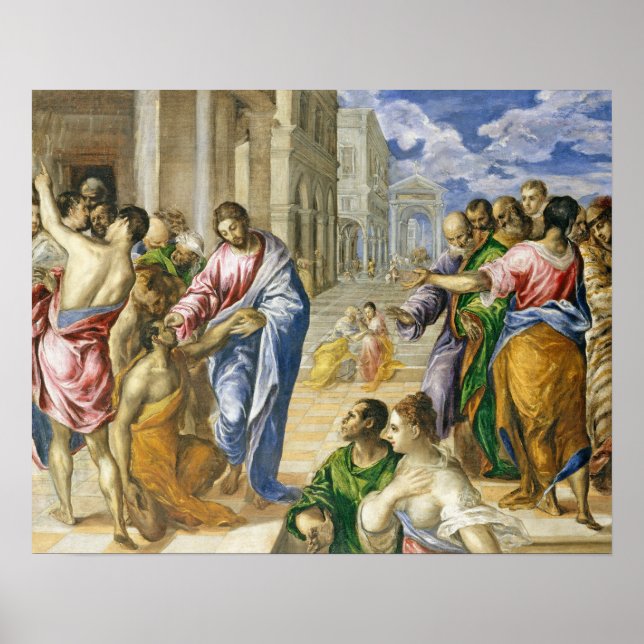 Jesus Christ Healing the Blind Religious Art Poster (Front)