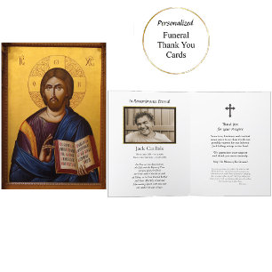 Jesus Christ Holding the Gospels Icon Funeral Letterpress Thank You Card